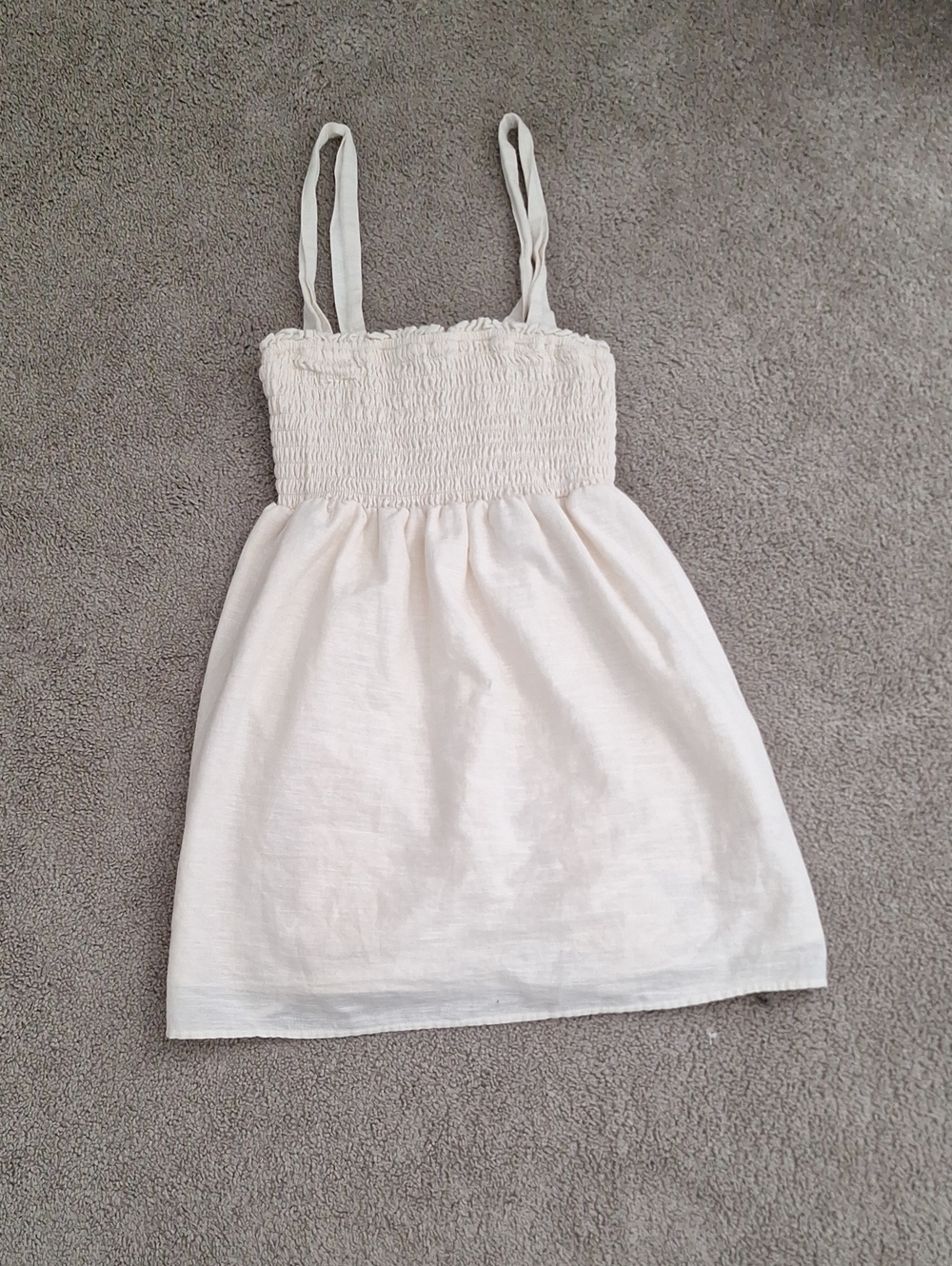 American Age Cream Smocked Strap Sundress